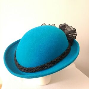 Vintage Derby Hat with Black Braid Accent and a Black Bow